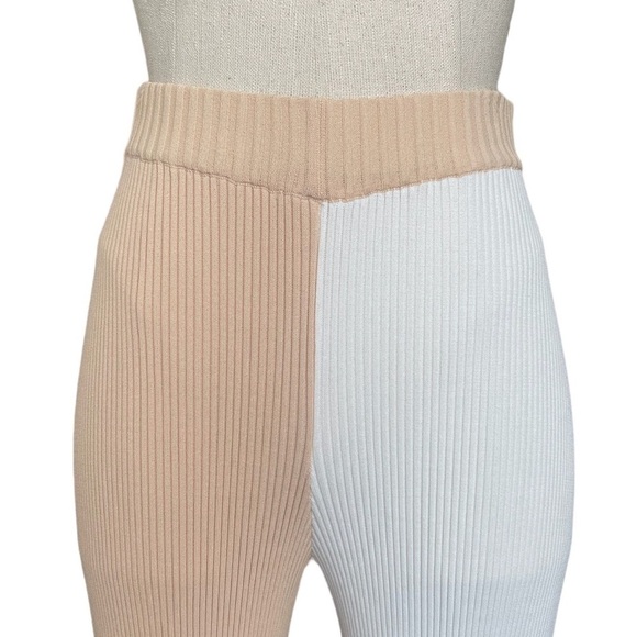 Ronny Kobo Two Tone Ribbed Knit Wide Leg Pants Colorblock White & Tan XS - Picture 4 of 7